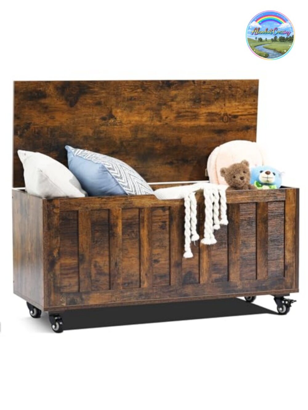 Wooden Storage Bench with Wheels - 300 lbs Capacity - Entryway Toy Box - Easy